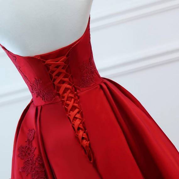 Red V Neck A-line Custom Long Evening Prom Dresses, 17717