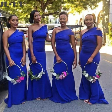 Blue Mermaid One Shoulder Cheap Long Bridesmaid Dresses Online,WG1048