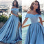 Blue Off Shoulder A line Simple Long Evening Prom Dresses, Popular Cheap Long Custom Party Prom Dresses, 17325