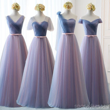 Blue Pink Tulle Floor Length Mismatched Cheap Bridesmaid Dresses Online, WG539