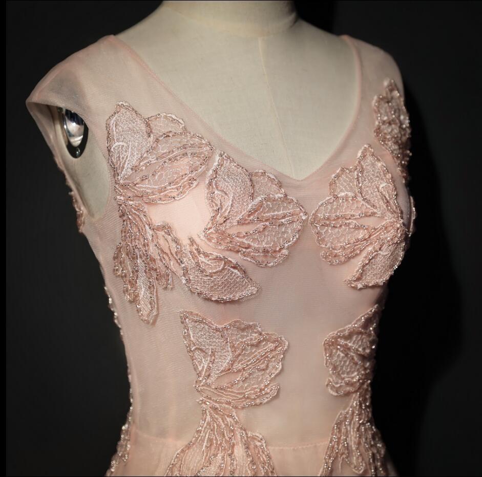 Blush Pink Cap Sleeve V Neckline Lace Long Evening Prom Dresses, Popular Party Prom Dresses, Custom Long Prom Dresses, Cheap Formal Prom Dresses, 17216