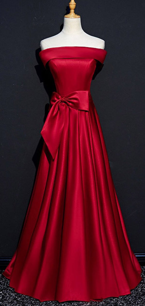 Burgundy A-line Off Shoulder Cheap Long Prom Dresses Online,12454