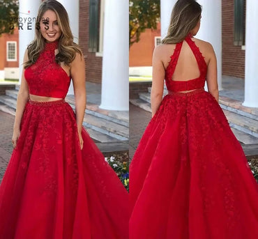 Burgundy A-line Two Pieces A-line Cheap Long Prom Dresses Online,12721