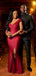Burgundy Mermaid Off Shoulder Side Slit Cheap Long Bridesmaid Dresses,WG1355