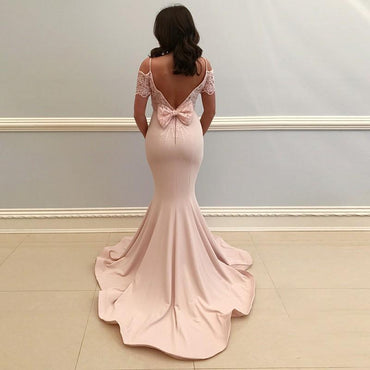 Champagne Off Shoulder Mermaid Long Evening Prom Dresses, Cheap Sweet 16 Dresses, 18319