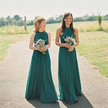 Cheap Halter Green Custom Chiffon Long Bridesmaid Dresses, WG221