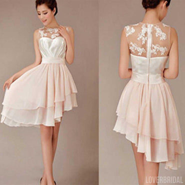 Cheap Pretty Junior Blush Pink Hi-Lo Short Knee-Length Discount Wedding Bridesmaid Dresses, WG96