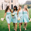 Chiffon Mismatched Simple Styles Junior Knee Length Blue Cheap Short Wedding Party Dresses, WG157