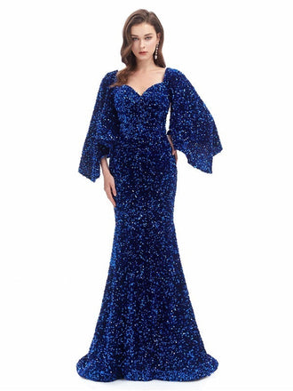 Dusty Rose Mermaid 3/4 Sleeves Long Prom Dresses Online,Evening Party Dresses,12578