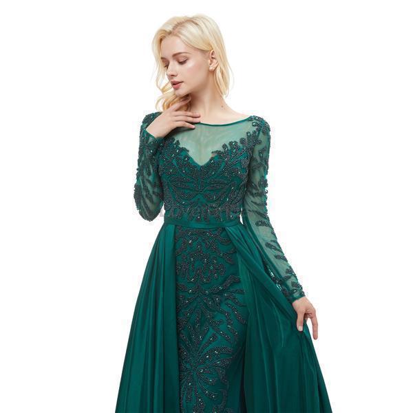 Emerald Green Long Sleeves Heavily Beaded Evening Prom Dresses, Evening Party Prom Dresses, 12051