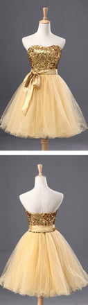 Fashion Gold Sequin Short Cute homecoming prom dresses, CM0029