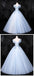 Floral Blue A-line Off Shoulder Long Prom Dresses Online, Dance Dresses,12606