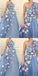 Floral Blue A-line One Shoulder Cheap Long Prom Dresses Online,12604