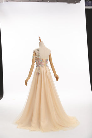 Flower Shoulder Side Slit Cute Long Evening Prom Dresses, Evening Party Prom Dresses, 12224