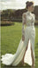 Gorgeous High Neck Long Sleeve See Through Lace Top Side Slit Chiffon Wedding Dress, WD0110