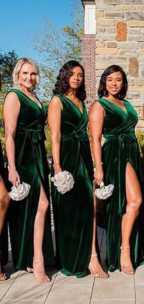 Green Mermaid High Slit V-neck Cheap Long Bridesmaid Dresses Online,WG971