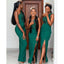 Green Mermaid One Shoulder High Slit Lace Applique Bridesmaid Dresses Gown Online,WG895