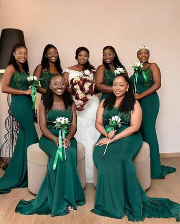 Green Spaghetti Straps Mermaid Cheap Long Bridesmaid Dresses Online,WG1480