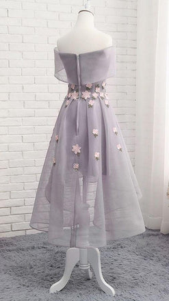 Grey Off Shoulder Floral Short Homecoming Dresses Online, Cheap Short Prom Dresses, CM849