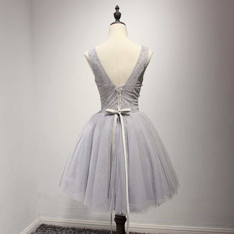 Grey V Neckline Short 2017 Homecoming Prom Dresses,  Short Party Prom Dresses, Perfect Homecoming Dresses, CM204
