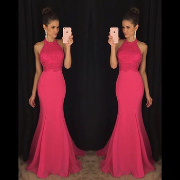 Halter Blush Pink Mermaid Evening Prom Dresses, 2017 Long Party Prom Dress, Custom Long Prom Dresses, Cheap Formal Prom Dresses, 17063