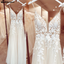 Ivory A-line Spaghetti Straps V-neck Handmade Lace Wedding Dresses,WD780