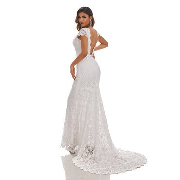 Ivory Mermaid V-neck Backless Handmade Lace Wedding Dresses,WD791