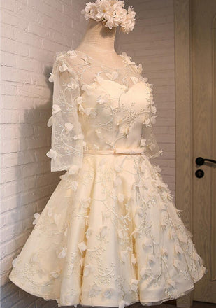 Lace Long Sleeve Open Back Homecoming Prom Dresses, Affordable Short Party Prom Dresses, Perfect Homecoming Dresses, CM282