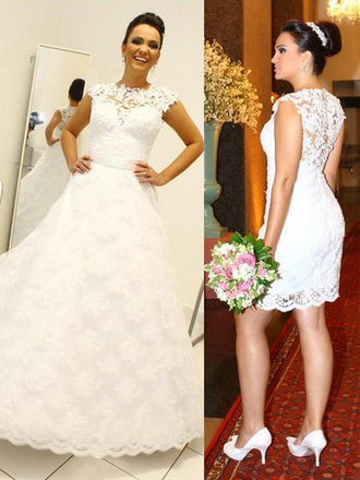 Lace See Through Detachable Skirt A-line Cheap Wedding Dresses Online, WD412