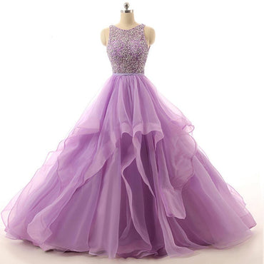 Lilac Organza Illusion A-line Cheap Evening Prom Dresses, Sweet 16 Dresses, 17492