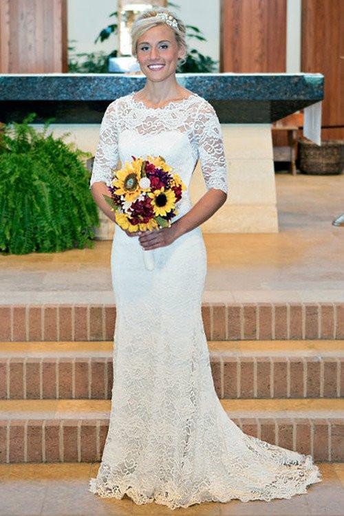 Long Sleeve Lace Open Back Mermaid Wedding Dresses,  2017 Long Custom Wedding Gowns, Affordable Bridal Dresses, 17117