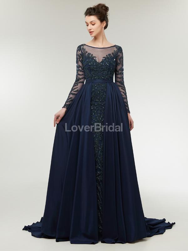 Long Sleeves Heavily Beaded Cheap Long Evening Prom Dresses, Evening Party Prom Dresses, 12004