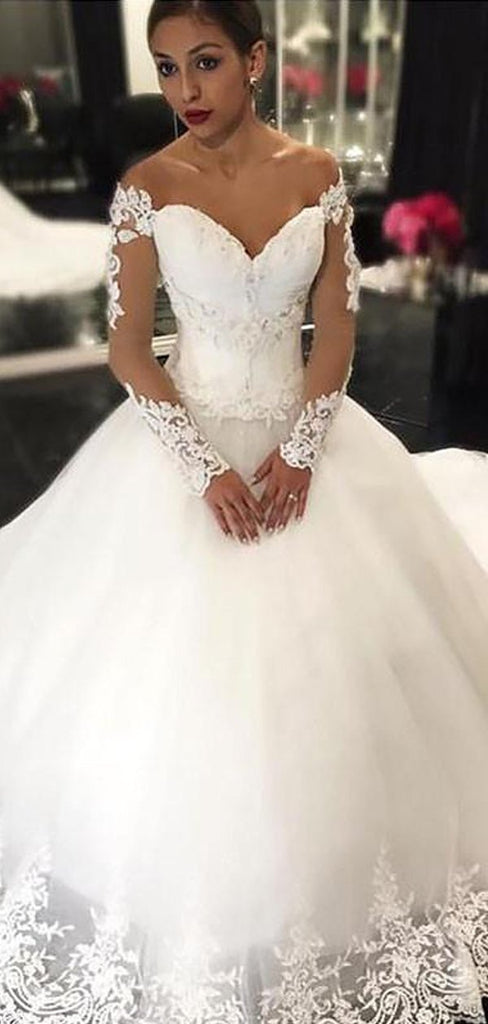 Long Sleeves Lace A line Cheap Wedding Dresses Online, WD416