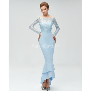 Long Sleeves Lace Mermaid High Low Cheap Bridesmaid Dresses Online, WG580