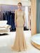 Long Sleeves  Open Back Mermaid Gold Beaded Evening Prom Dresses, Evening Party Prom Dresses, 12058