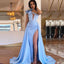 Mermaid Blue One Shoulder High Slit Cheap Long Bridesmaid Dresses Online,WG988
