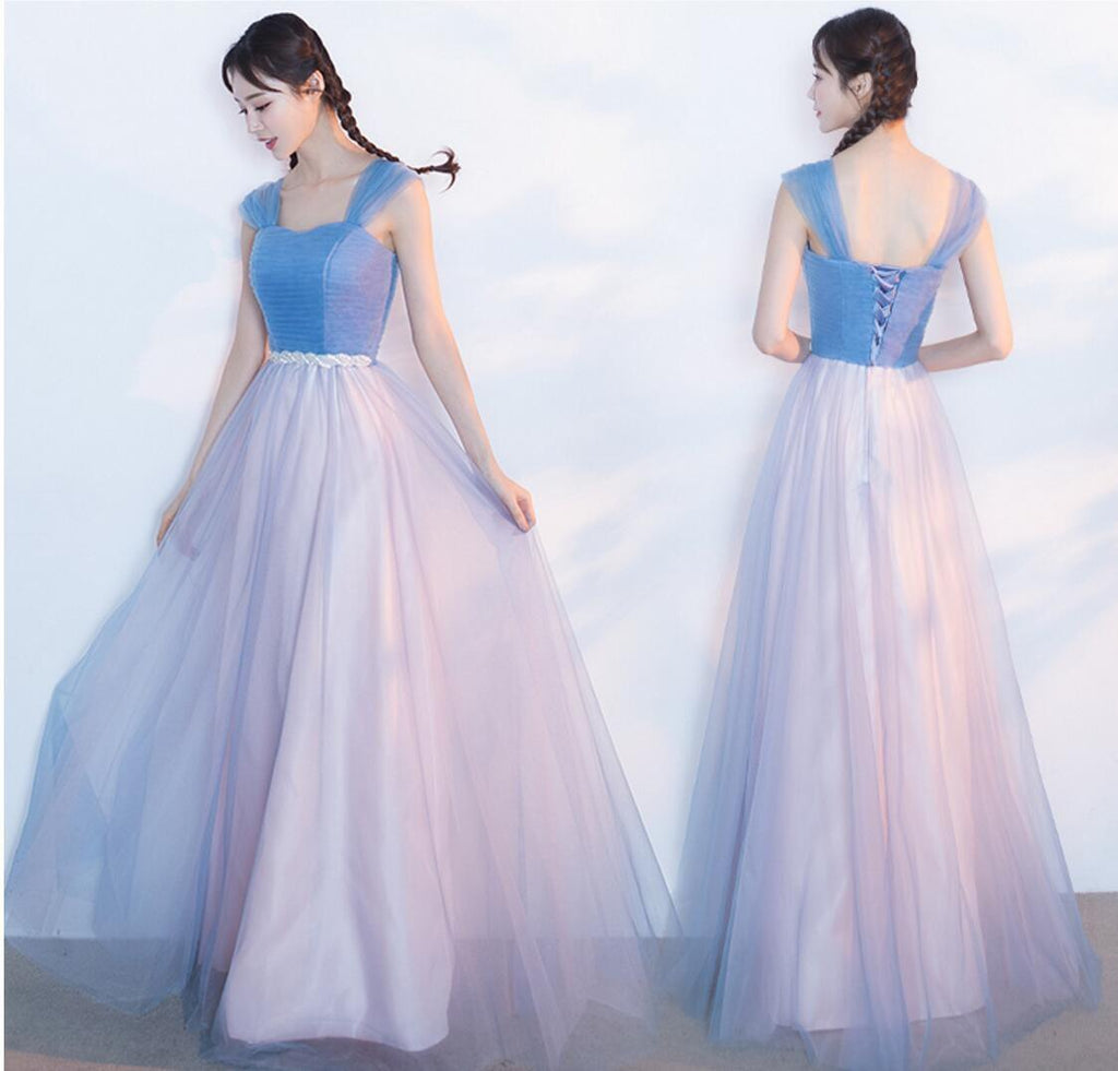 Mismatched Affordable Blue and Pink Soft Tulle Long Bridesmaid Dresses, Cheap Custom Long Bridesmaid Dresses, Affordable Bridesmaid Gowns, BD016