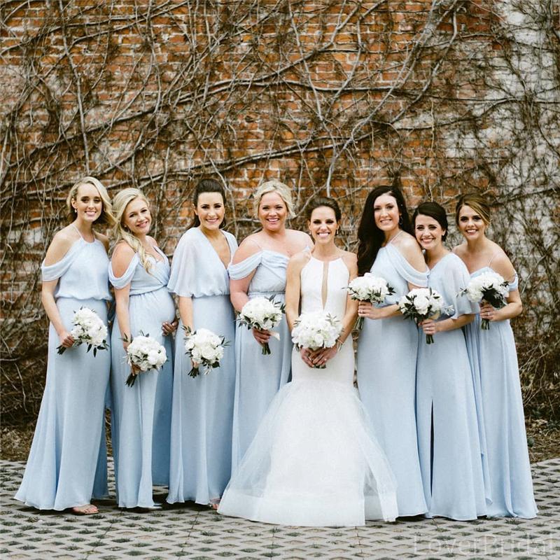 Mismatched Blue Chiffon Long Cheap Bridesmaid Dresses Online, WG613