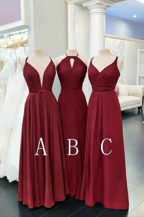Mismatched Burgundy Long A-line Bridesmaid Dresses Gown Online,WG913