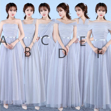 Mismatched Elegant Gray Soft Tulle Long Bridesmaid Dresses, Cheap Custom Long Bridesmaid Dresses, Affordable Bridesmaid Gowns, BD012