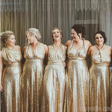 Mismatched Gold Sequin Cheap Long Bridesmaid Dresses Online, WG573