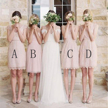 Mismatched Junior Pretty Short Lace Knee-Length Blush Pink Mini Custom Make Discount Bridesmaid Dress, WG115