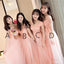 Mismatched Peach Lace Tulle Long Bridesmaid Dresses, Cheap Custom Long Bridesmaid Dresses, Affordable Bridesmaid Gowns, BD005