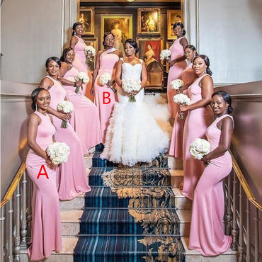 Mismatched Pink Mermaid Cheap Long Bridesmaid Dresses Online,WG1341