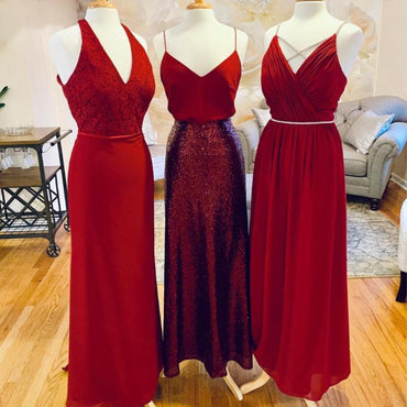 Mismatched Red Long Bridesmaid Dresses Online, Cheap Bridesmaids Dresses, WG712