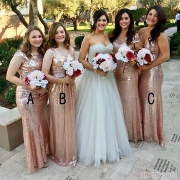 Mismatched Rose Gold Sequin Mermaid Long Cheap Bridesmaid Dresses Online, WG325