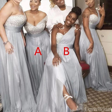 Mismatched Silver A-line Cheap Long Bridesmaid Dresses Online,WG1067