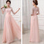 Most Popular Junior Half Sleeve Top Seen-Through Lace Prom Dress Blush Pink Long Bridesmaid Dresses, WG27