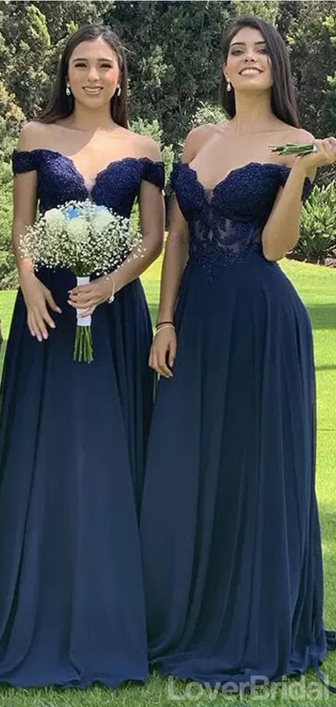 Navy Blue Mermaid Off Shoulder Cheap Long Bridesmaid Dresses Online,WG1066