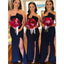 Navy Blue Mermaid Sweetheart Side Slit Cheap Long Bridesmaid Dresses,WG1171